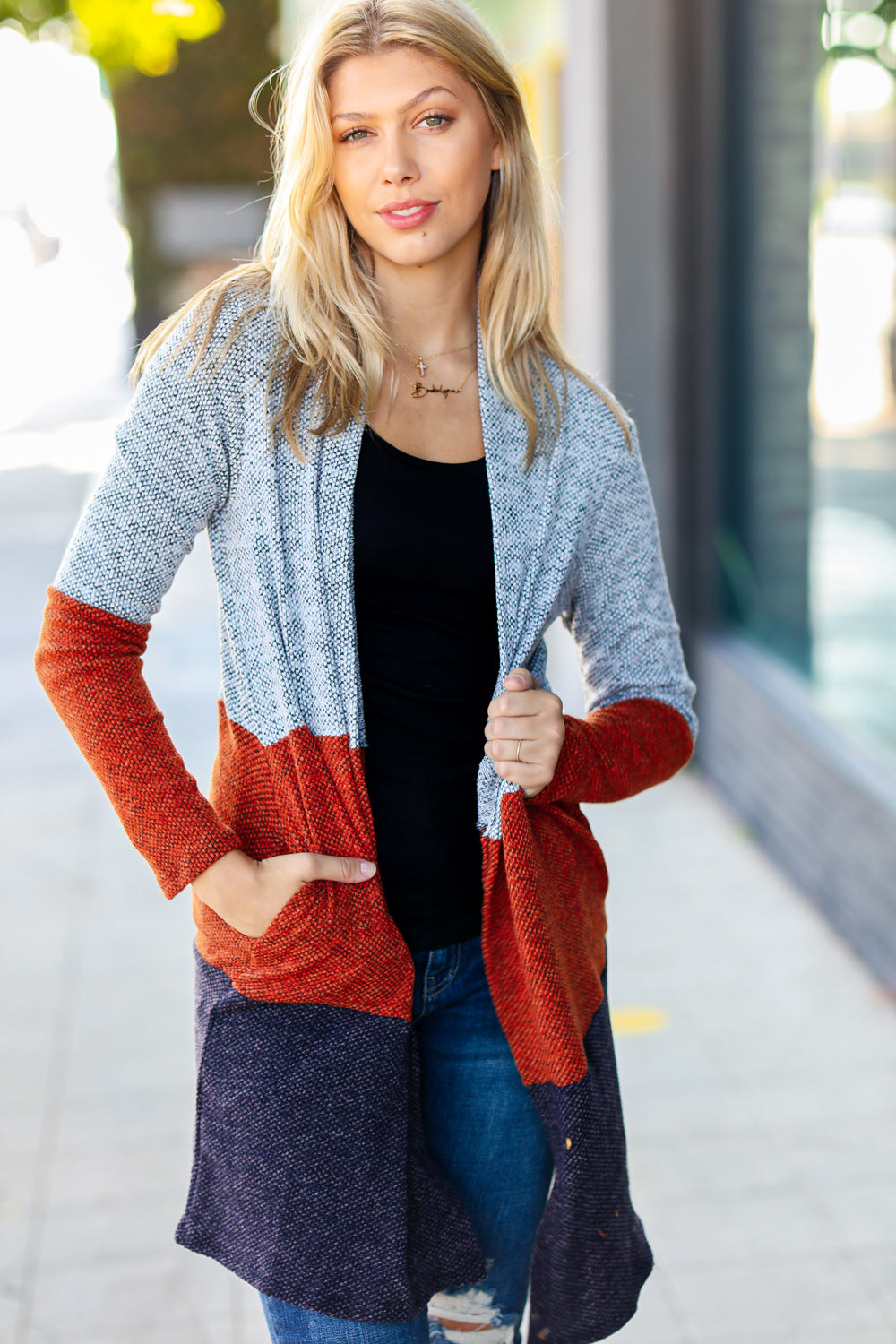 Stay Awhile - Cozy Two-Tone Cardigan