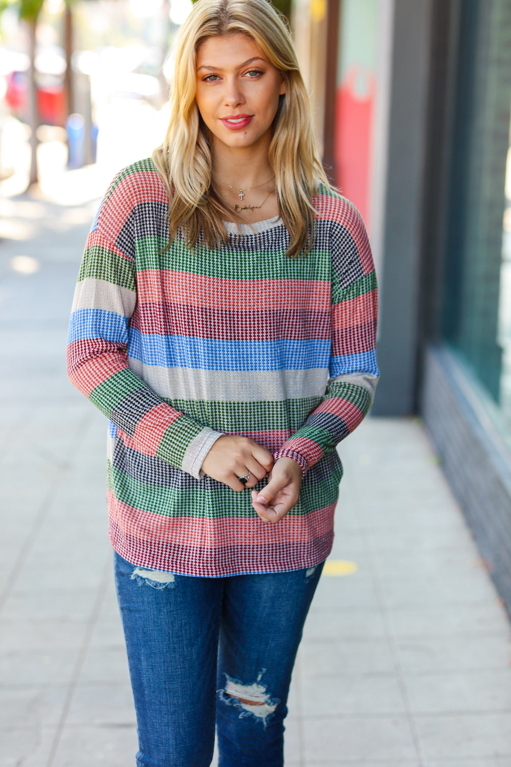 Ready For Action - Textured Vintage Stripe Top