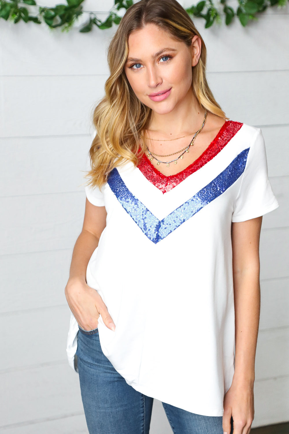 Patriotic Glam Sequin French Terry Top