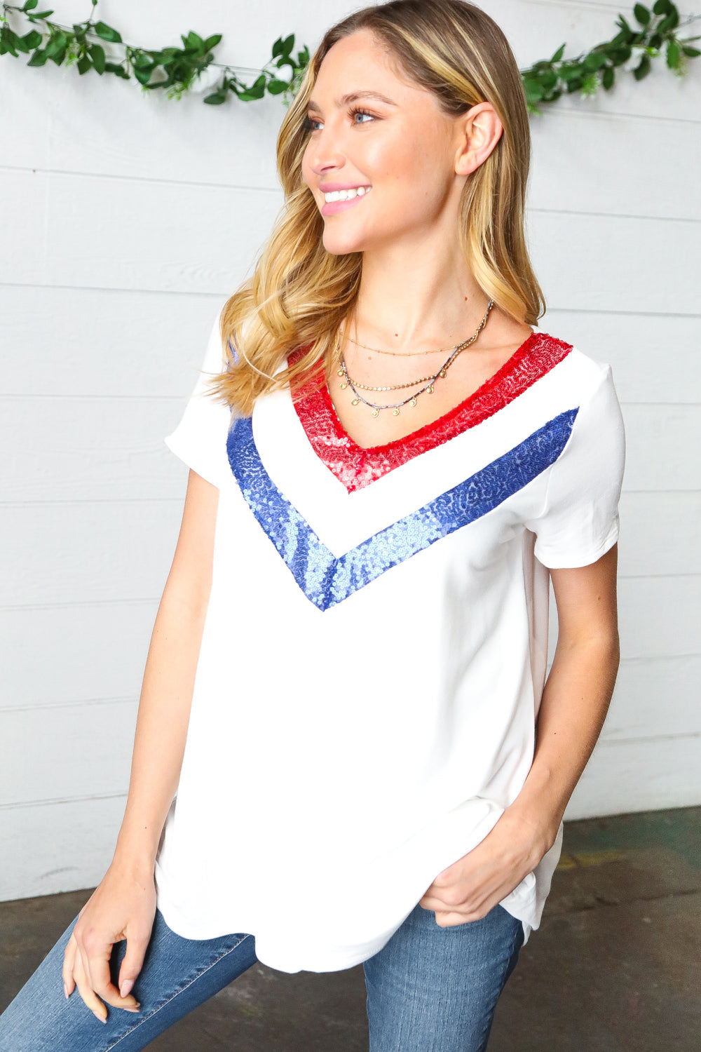 Patriotic Glam Sequin French Terry Top