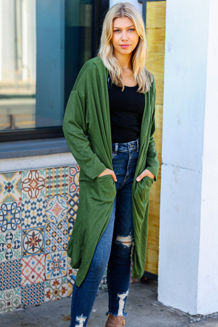 Cozy On The Go - Soft Cardigan - Olive