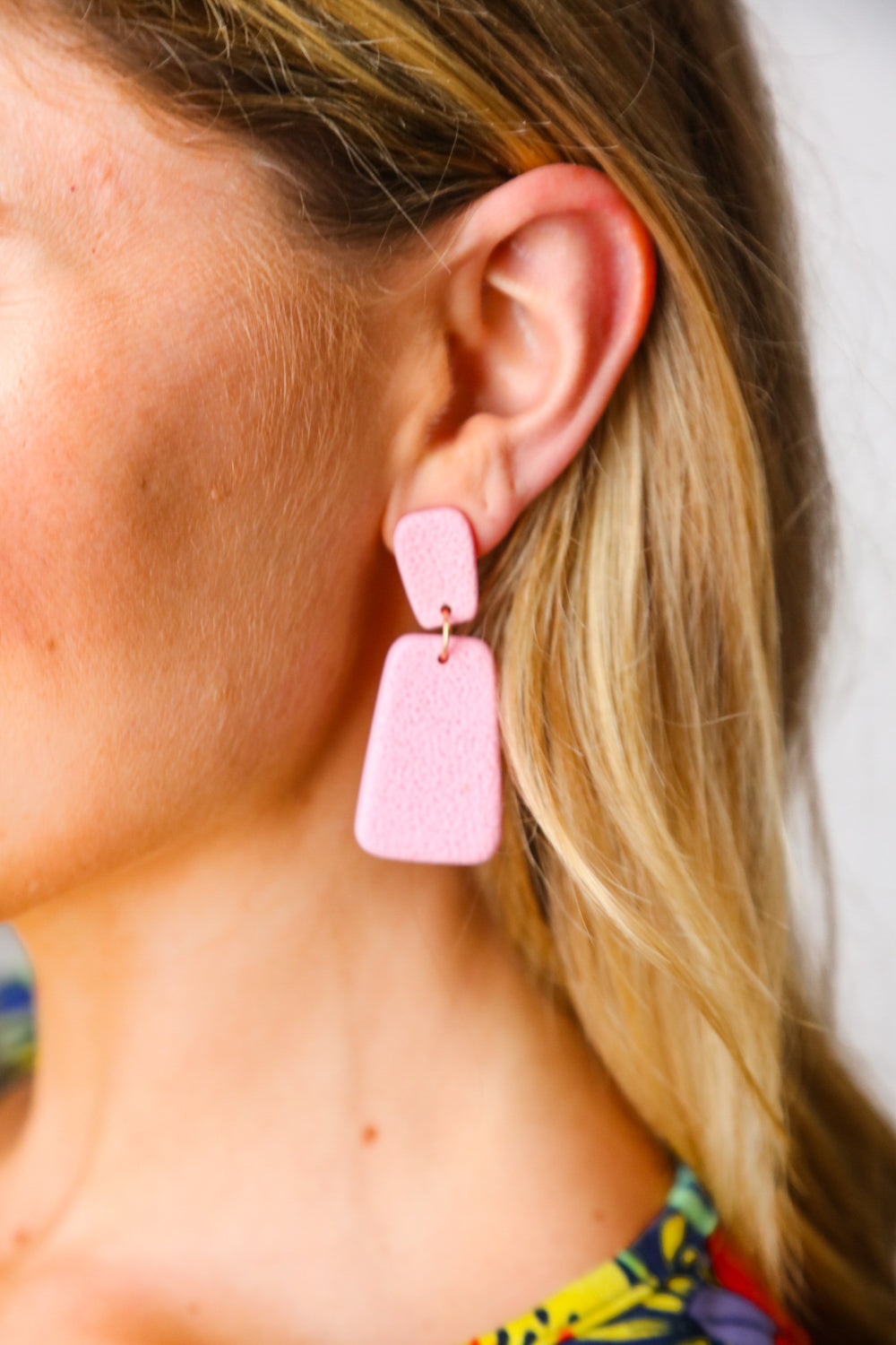 Blushing Beauty - Pink Rectangle Earrings