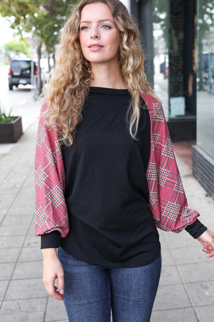 This Is Why - Burgundy Plaid Dolman Top   Shirts & Tops Joy & Country