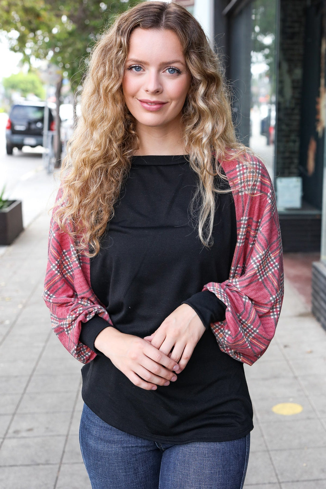 This Is Why - Burgundy Plaid Dolman Top   Shirts & Tops Joy & Country