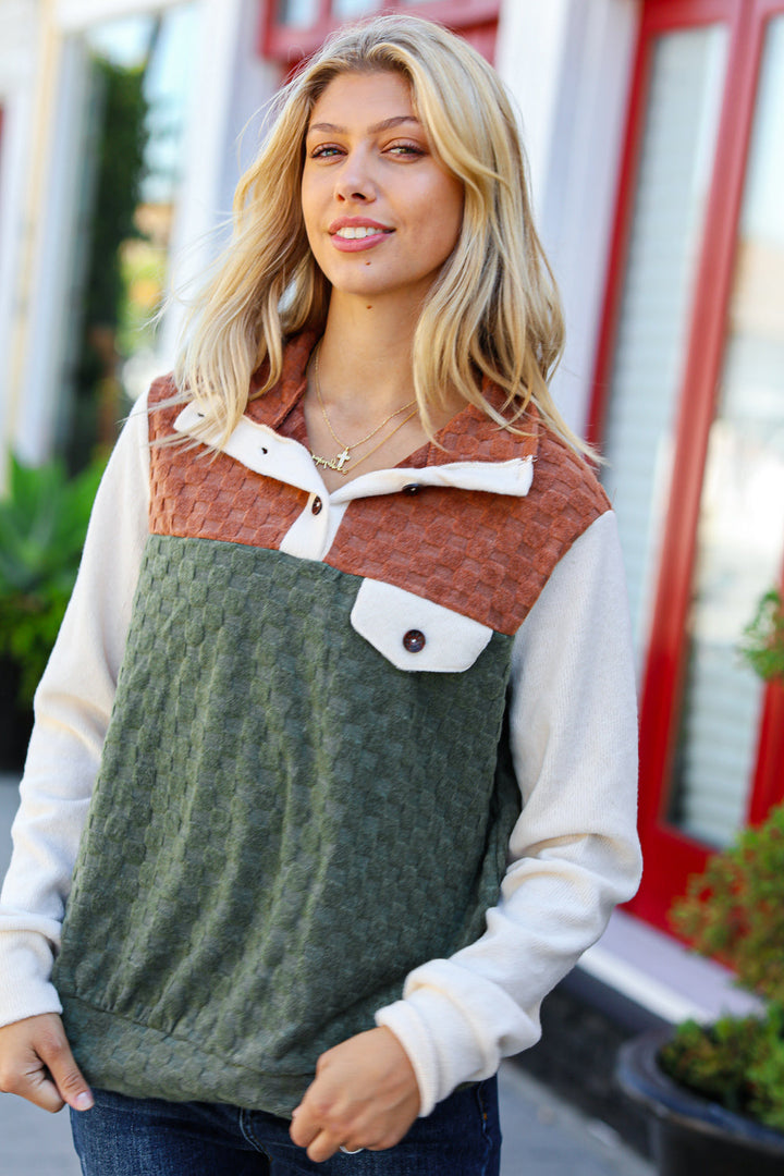 All I Want - Lightweight Sweater Top - Olive/Brown