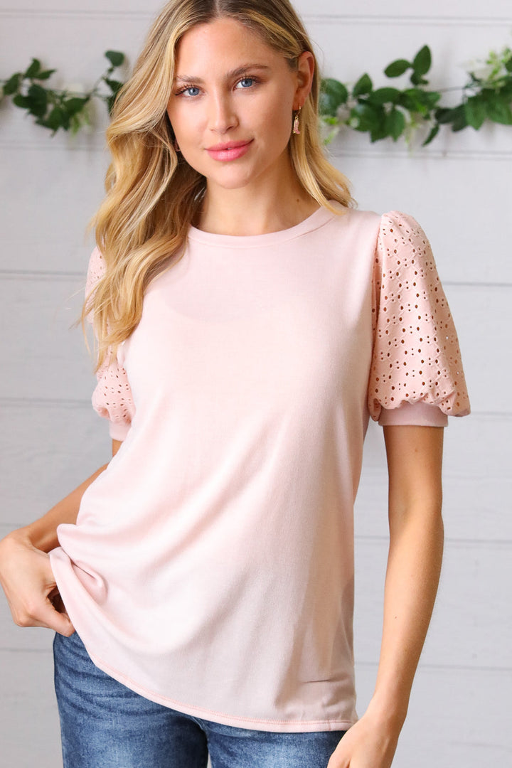 Creamsicle Eyelet Puff-Sleeve Top   Short-Sleeve Tops Joy & Country