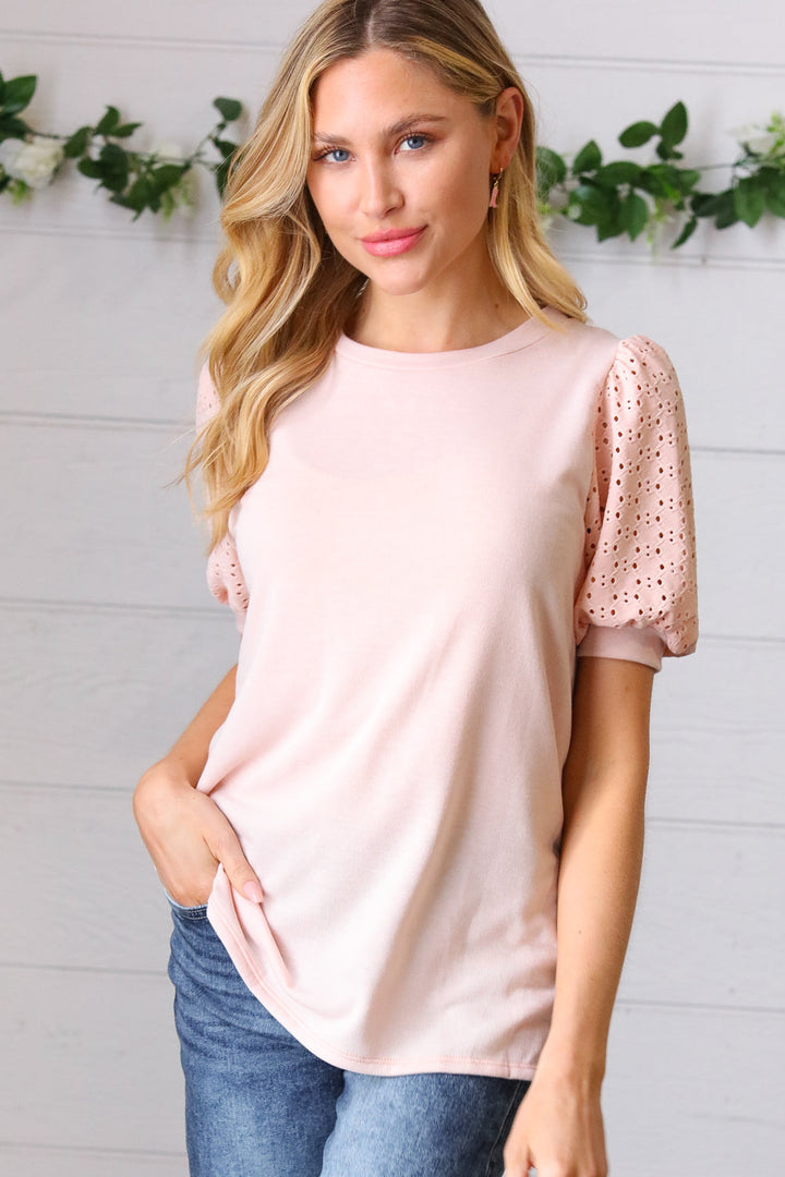 Creamsicle Eyelet Puff-Sleeve Top   Short-Sleeve Tops Joy & Country