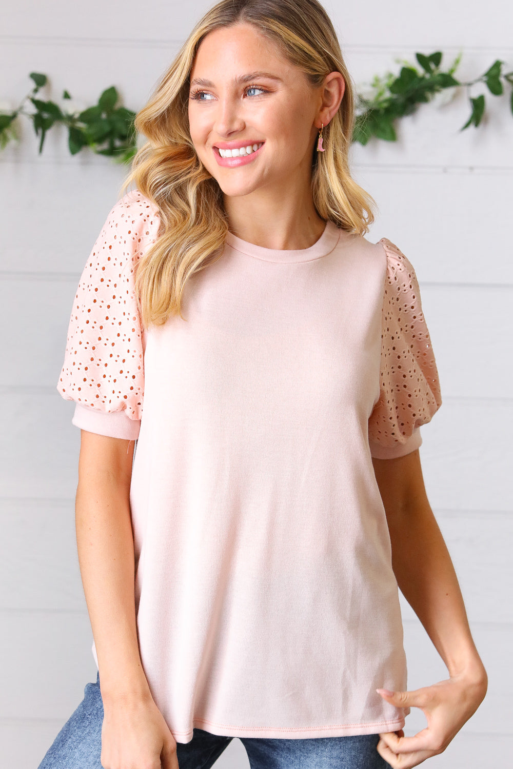 Creamsicle Eyelet Puff-Sleeve Top   Short-Sleeve Tops Joy & Country