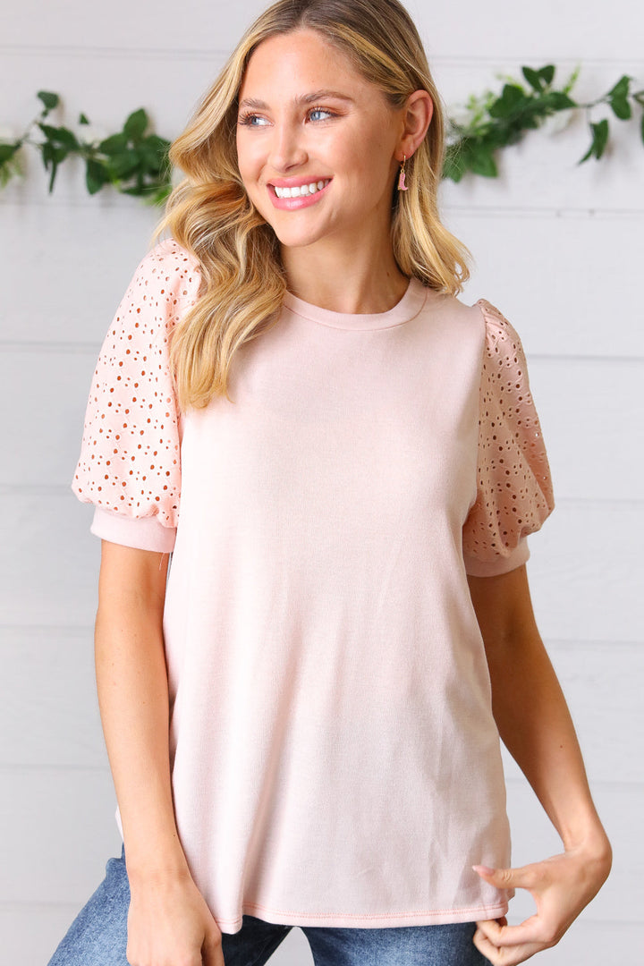 Creamsicle Eyelet Puff-Sleeve Top   Short-Sleeve Tops Joy & Country
