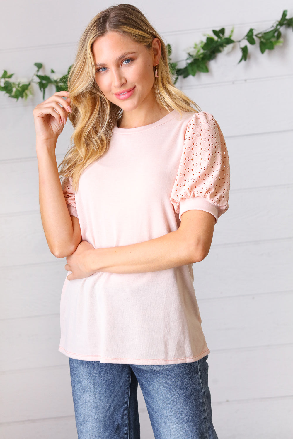 Creamsicle Eyelet Puff-Sleeve Top   Short-Sleeve Tops Joy & Country