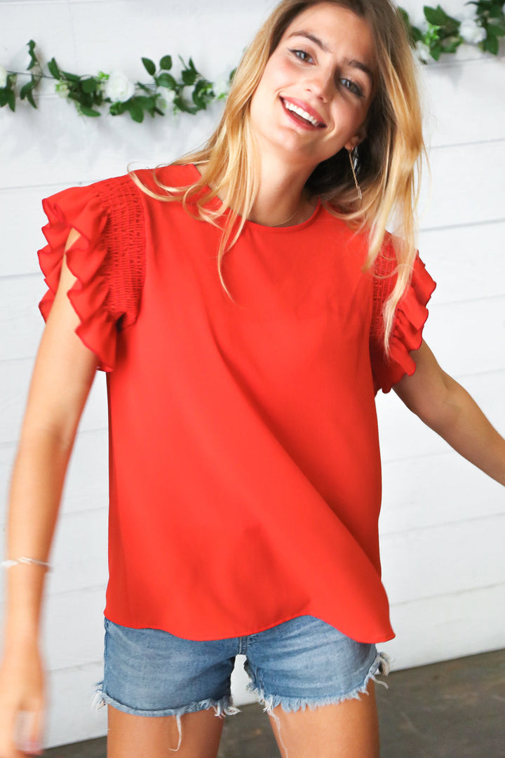 Cherries Galore Frill-Sleeve Top