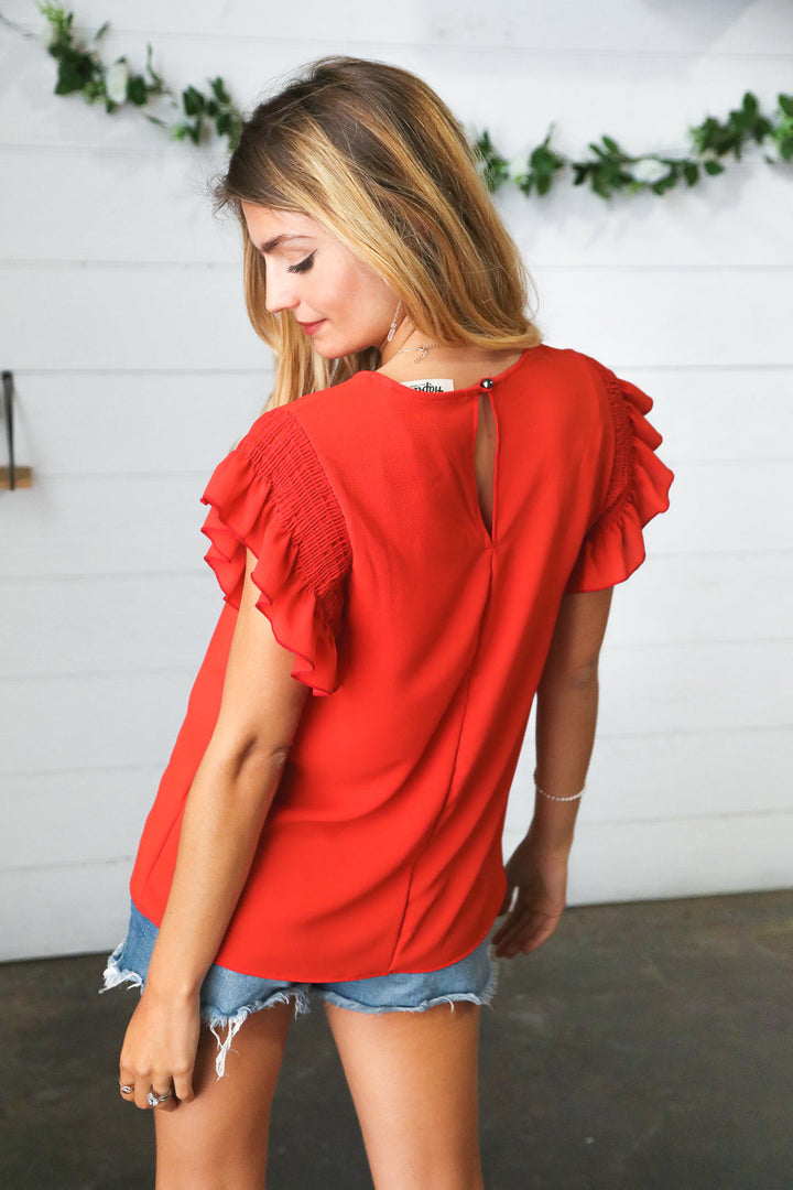 Cherries Galore Frill-Sleeve Top