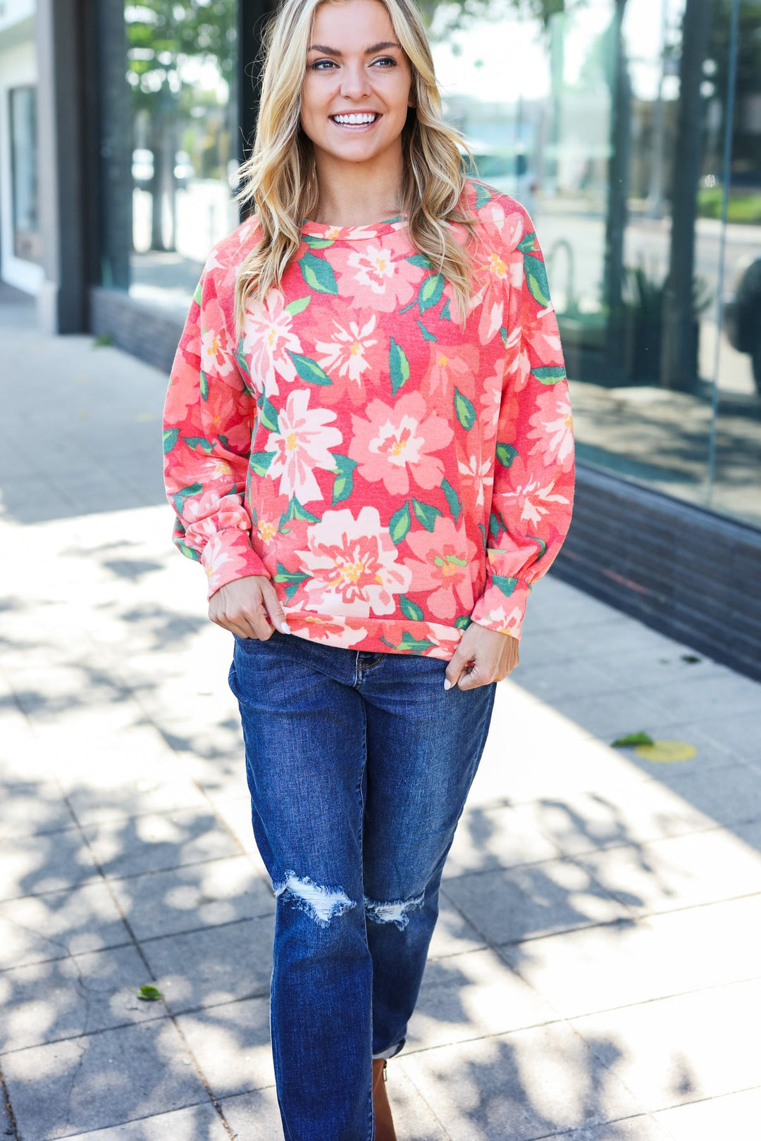 Boldly You - Soft Floral Sweater Top - Red - Joy & Country