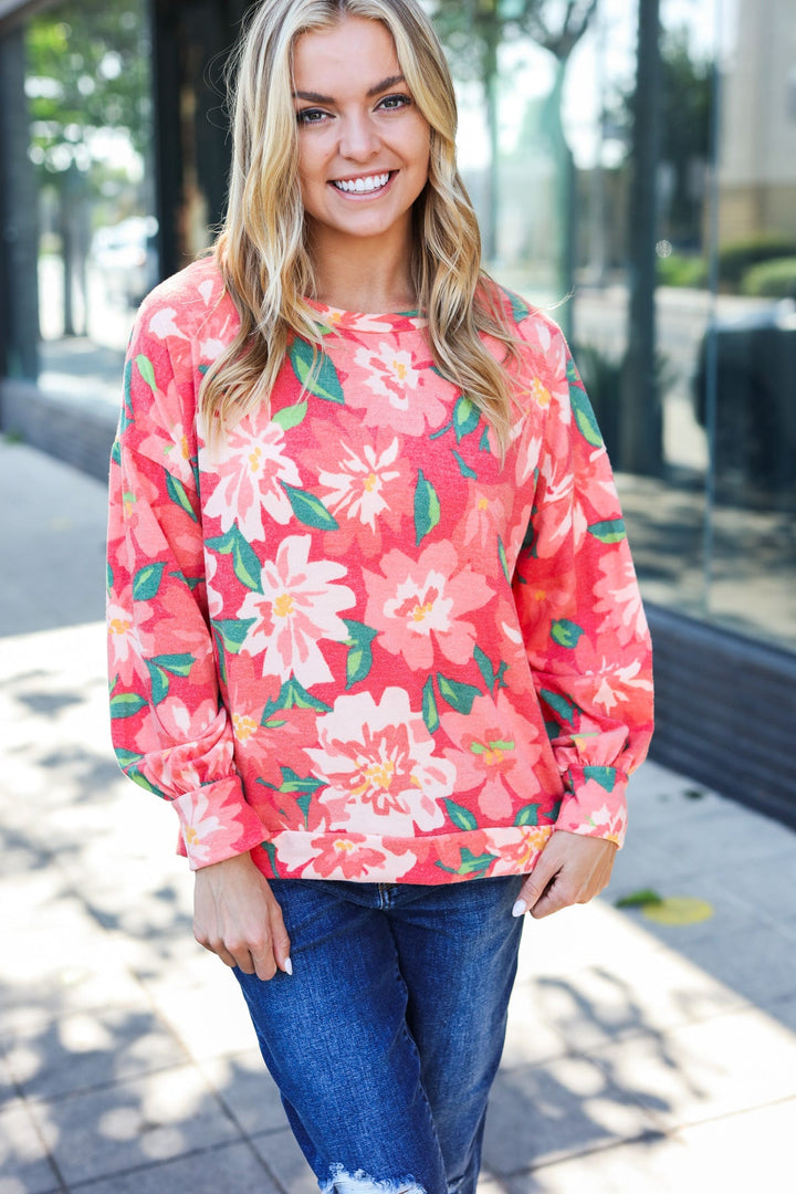 Boldly You - Soft Floral Sweater Top - Red - Joy & Country