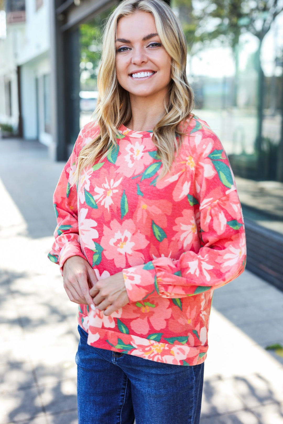 Boldly You - Soft Floral Sweater Top - Red - Joy & Country