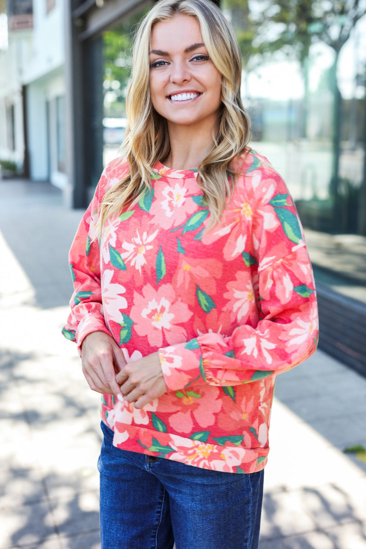 Boldly You - Soft Floral Sweater Top - Red - Joy & Country