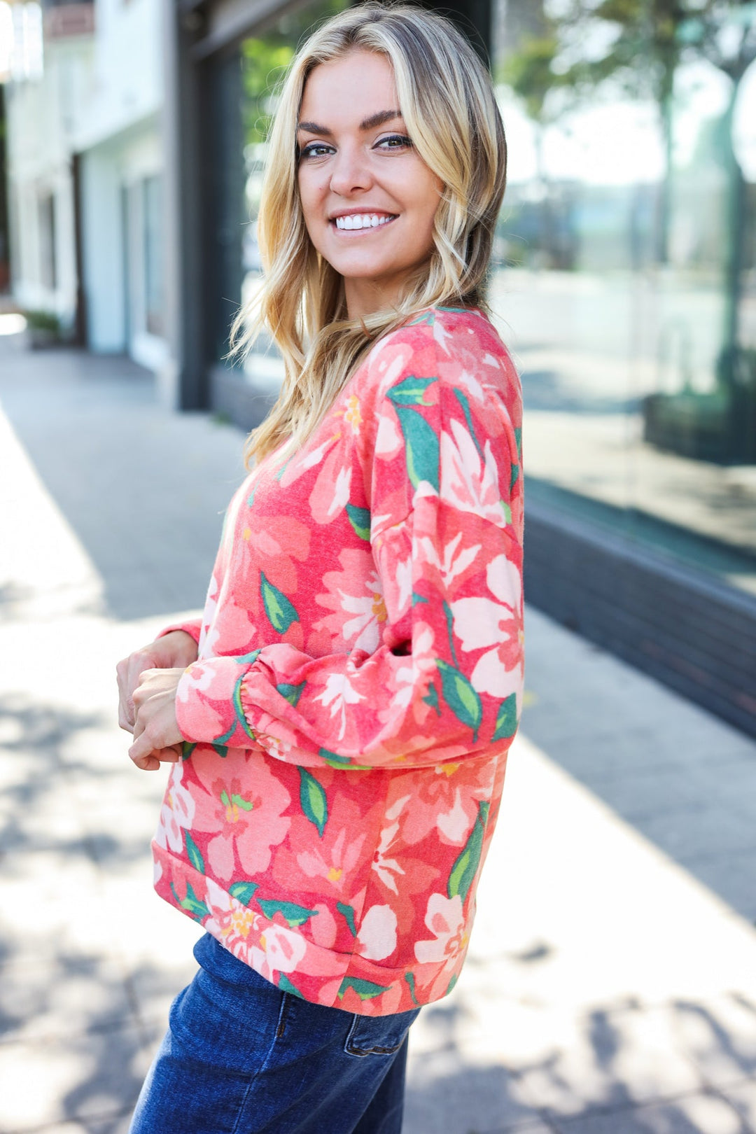 Boldly You - Soft Floral Sweater Top - Red - Joy & Country