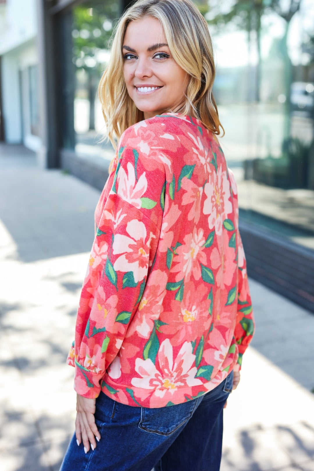 Boldly You - Soft Floral Sweater Top - Red - Joy & Country
