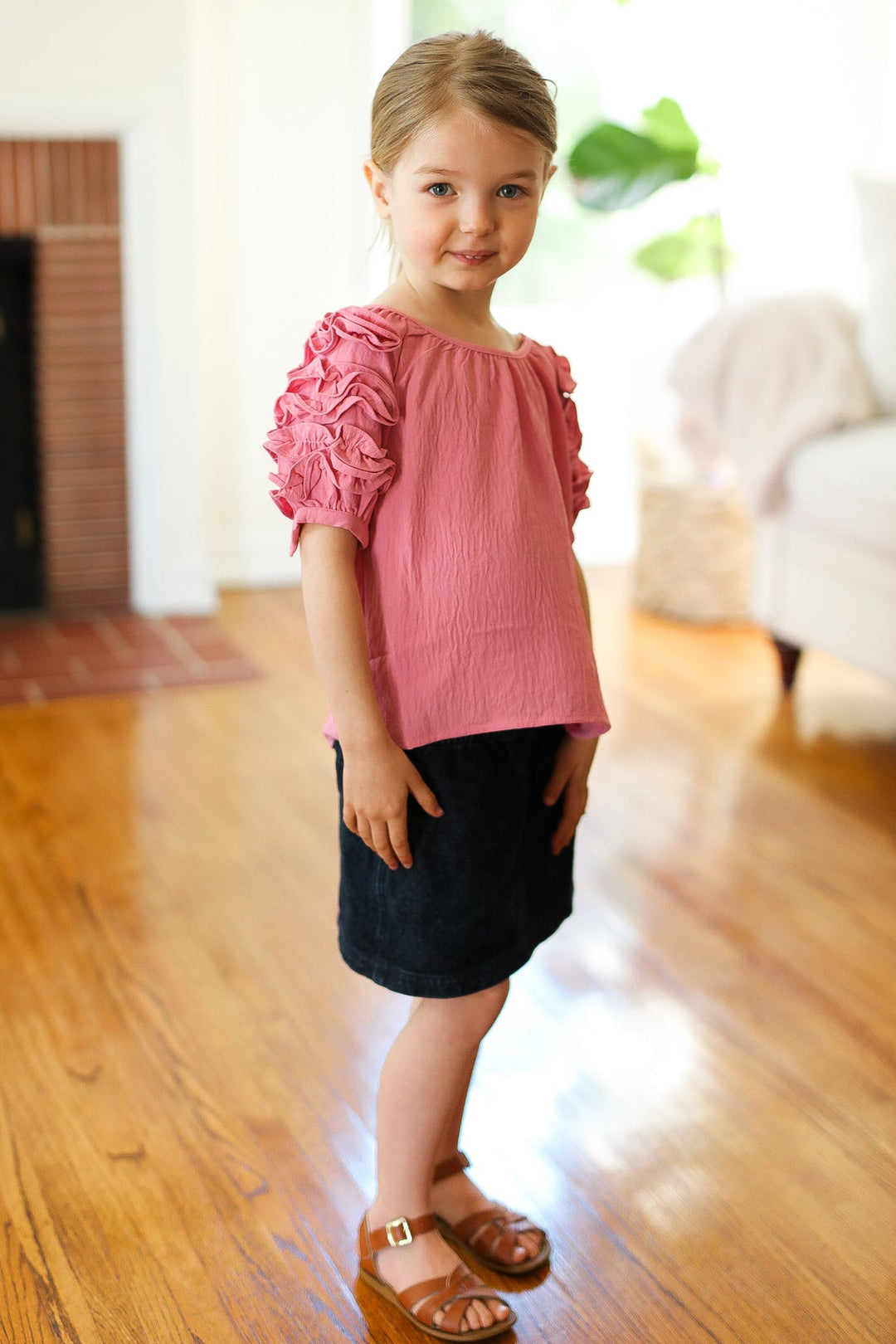 Oh So Lovely - Kids' Ruffle-Sleeve Top - Rose