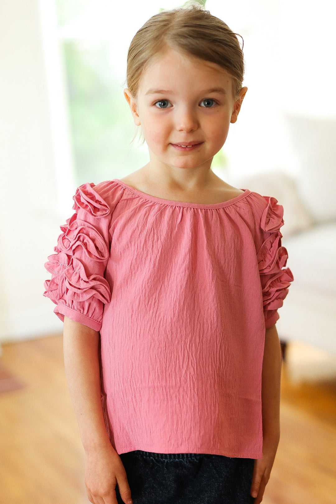 Oh So Lovely - Kids' Ruffle-Sleeve Top - Rose
