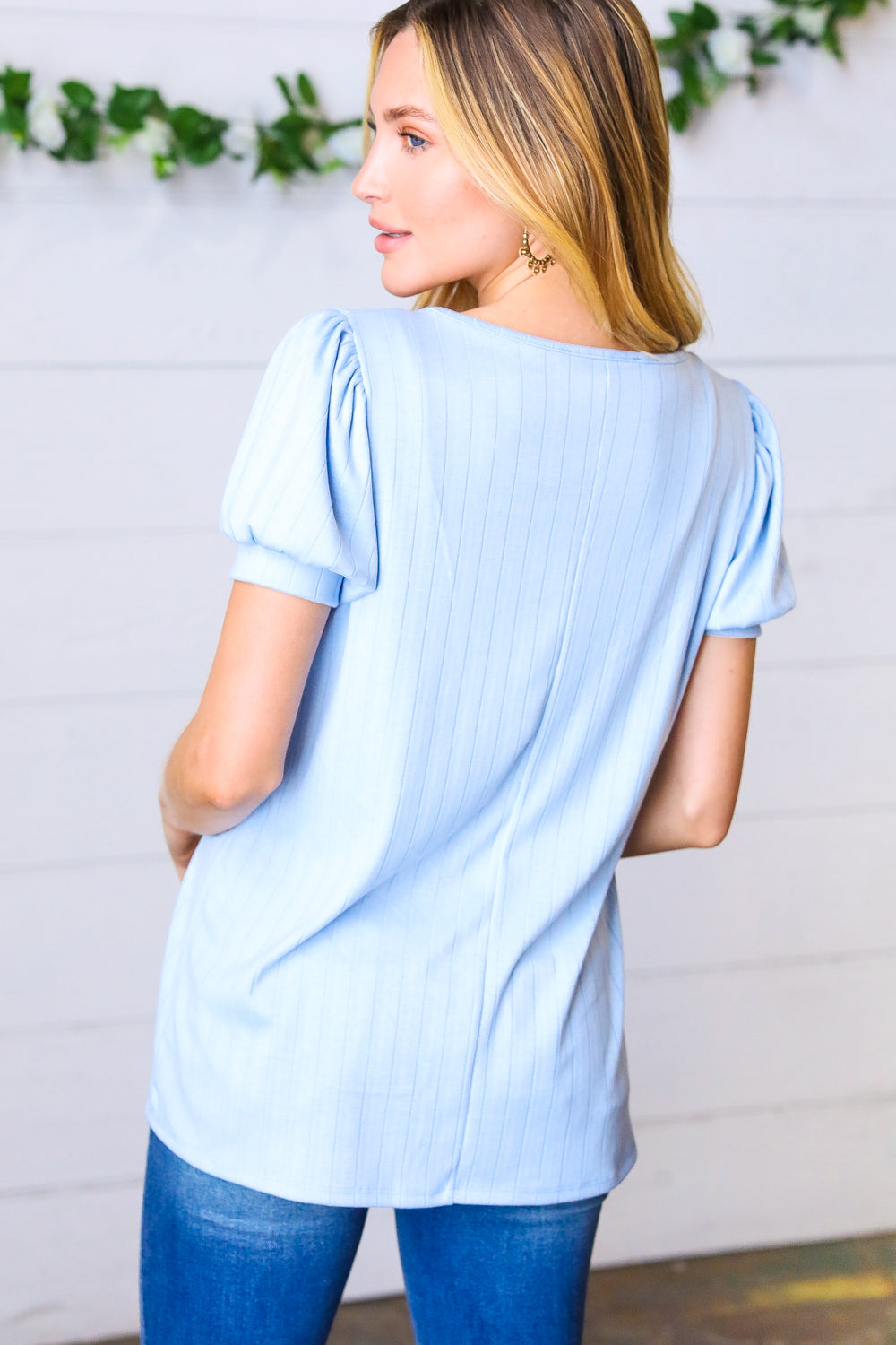 Baby Blue Beauty Puff-Sleeve Top
