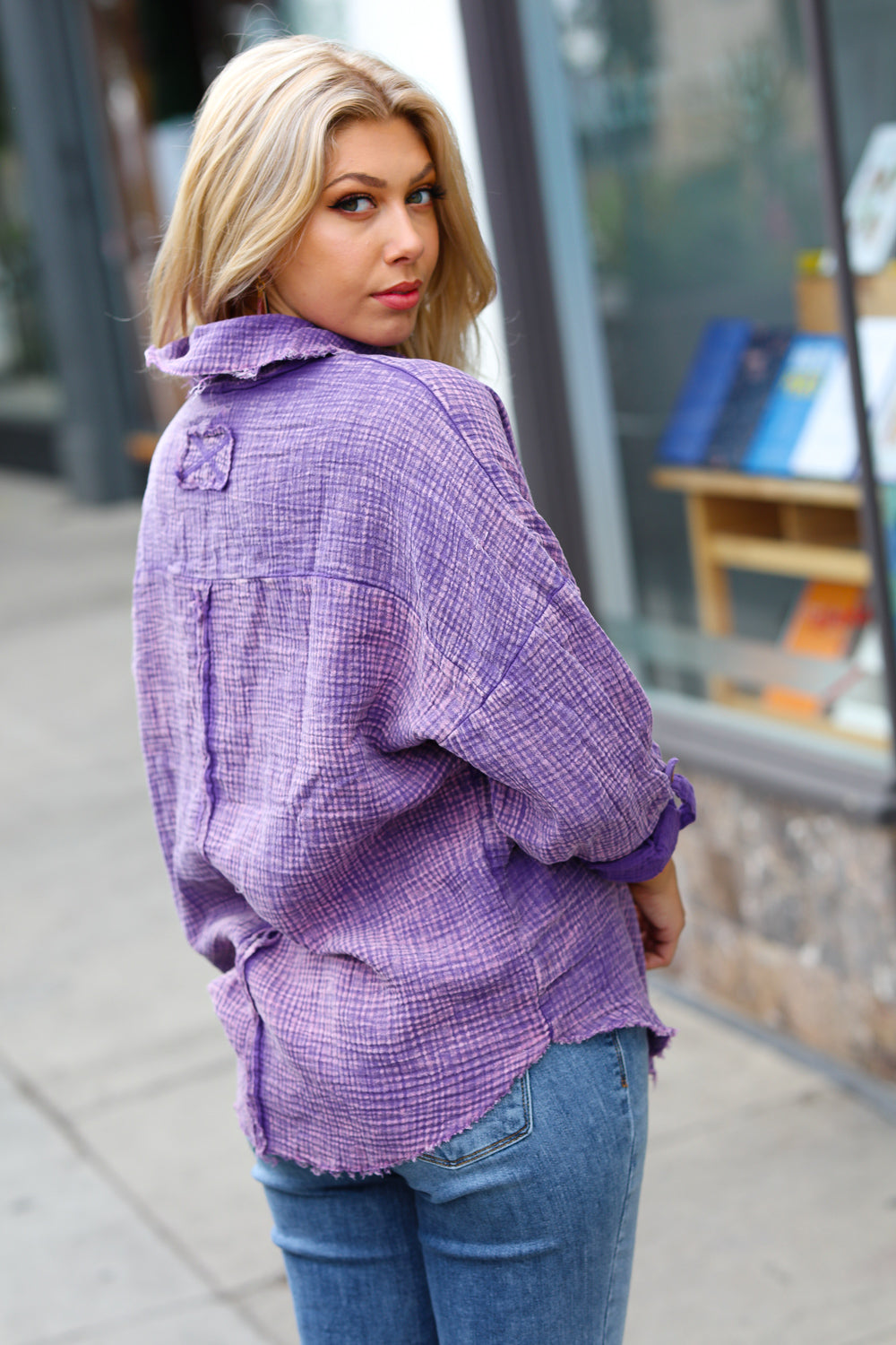 Bold And Free - Washed Cotton Gauze Shirt - Violet