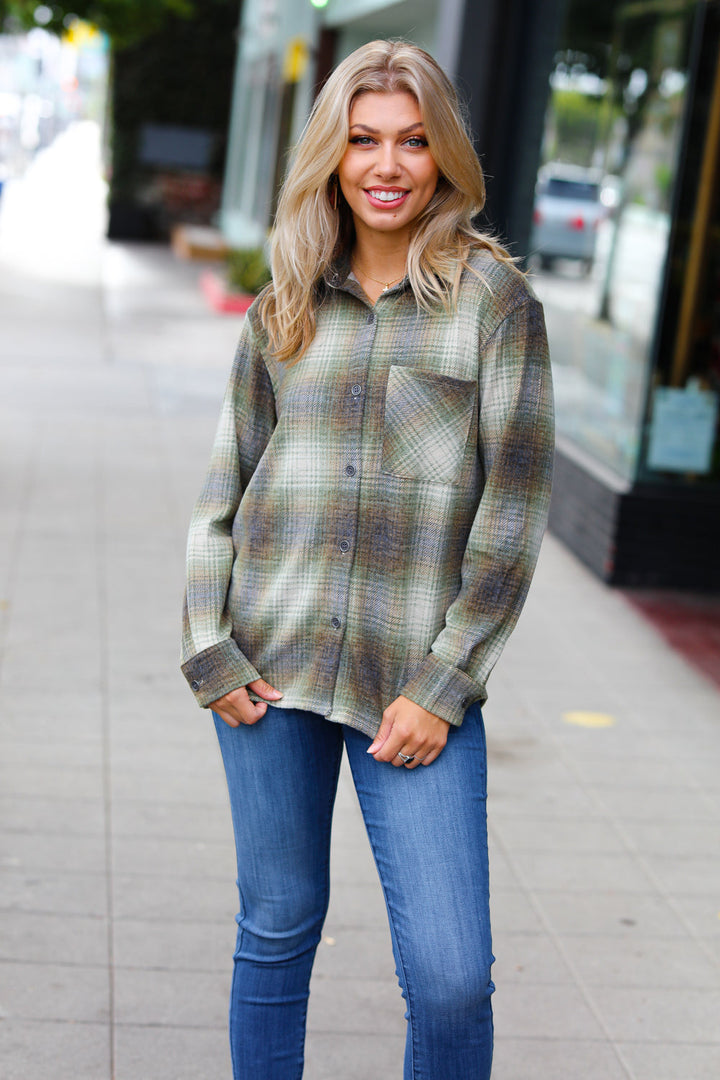 Going Your Way - Jacquard Plaid Shacket - Green