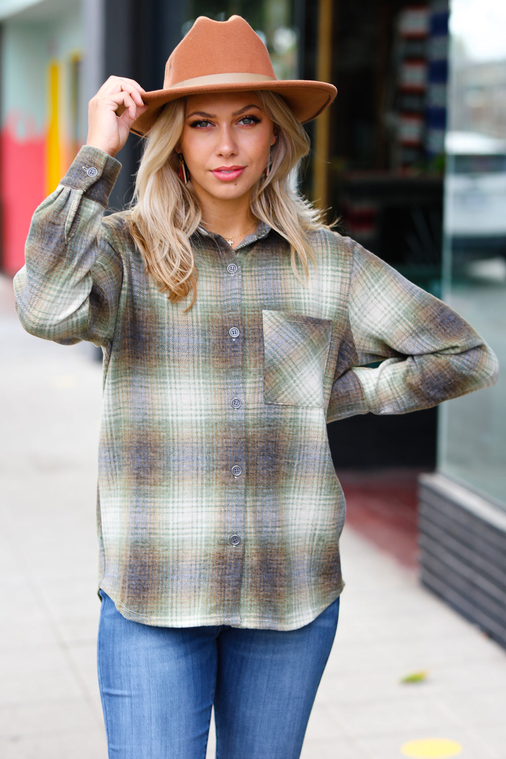 Going Your Way - Jacquard Plaid Shacket - Green