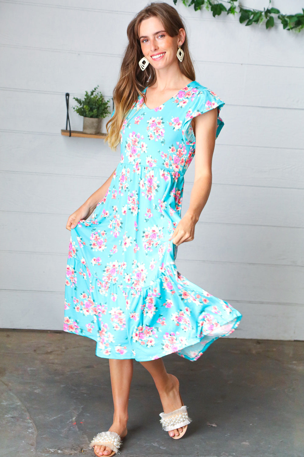 Summer Floral Aqua Dress