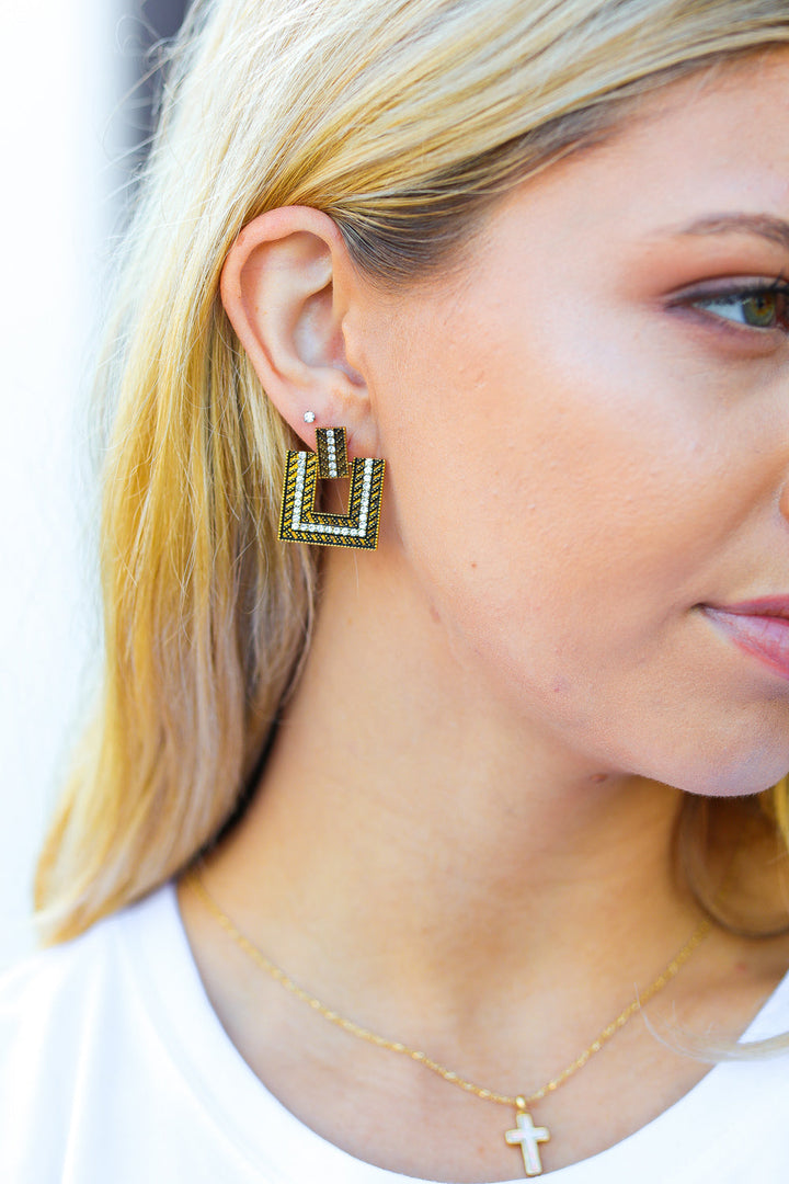 Gold Geometric Rhinestone Earrings