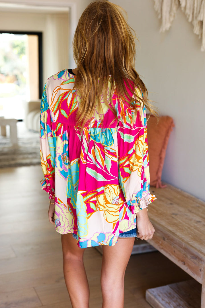 Floral Medley Ruffle-Sleeve Top