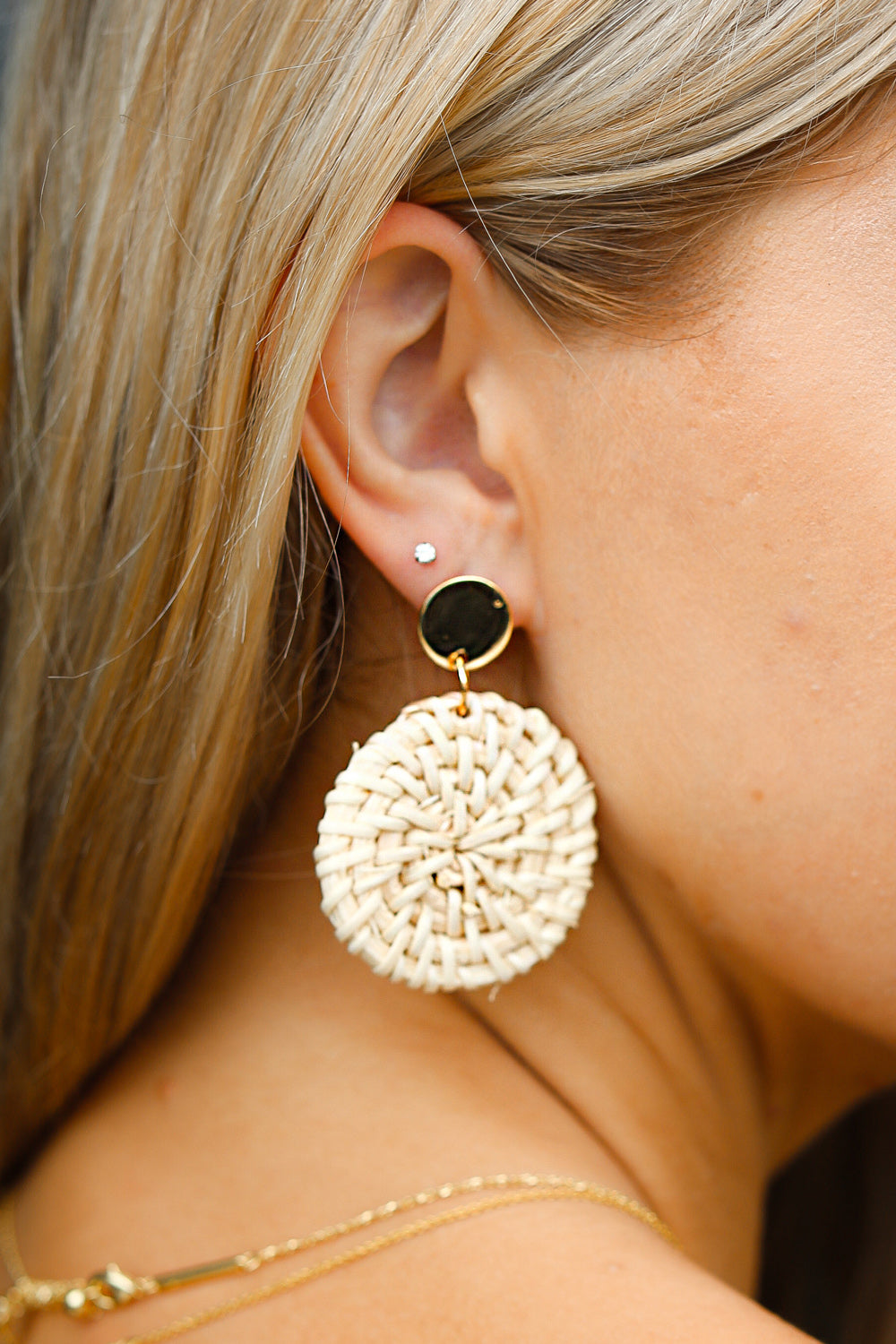 Ivory & Gold Woven Raffia Earrings