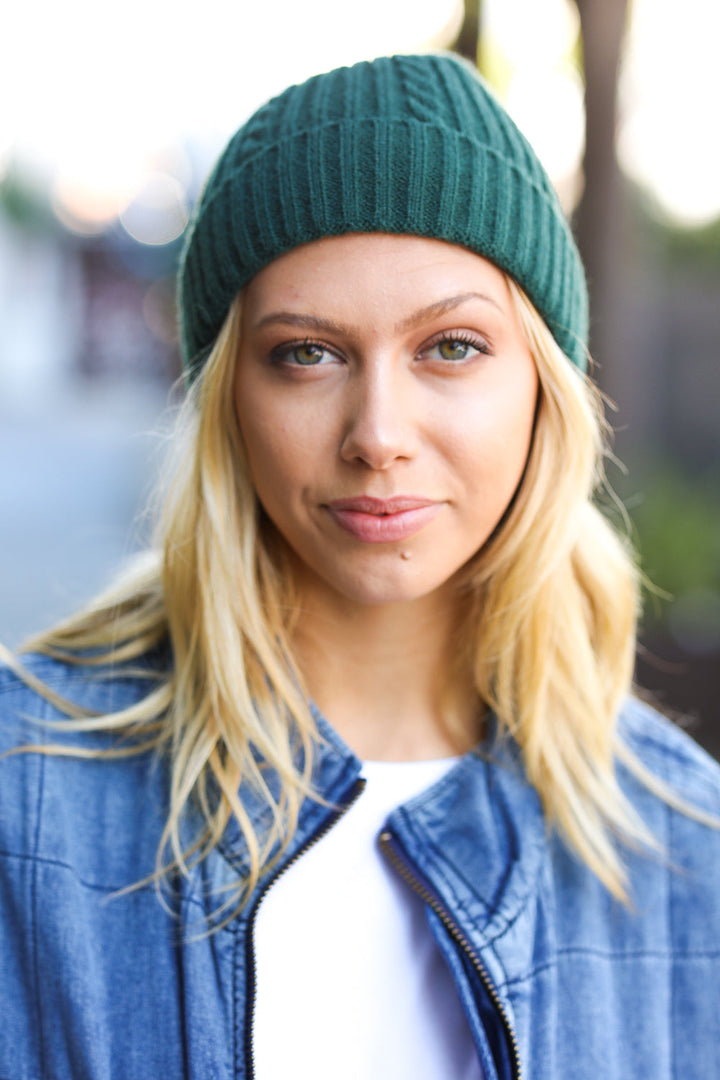Forget Me Not - Green Cable Knit Beanie
