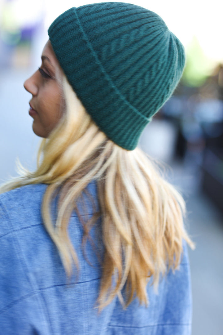 Forget Me Not - Green Cable Knit Beanie