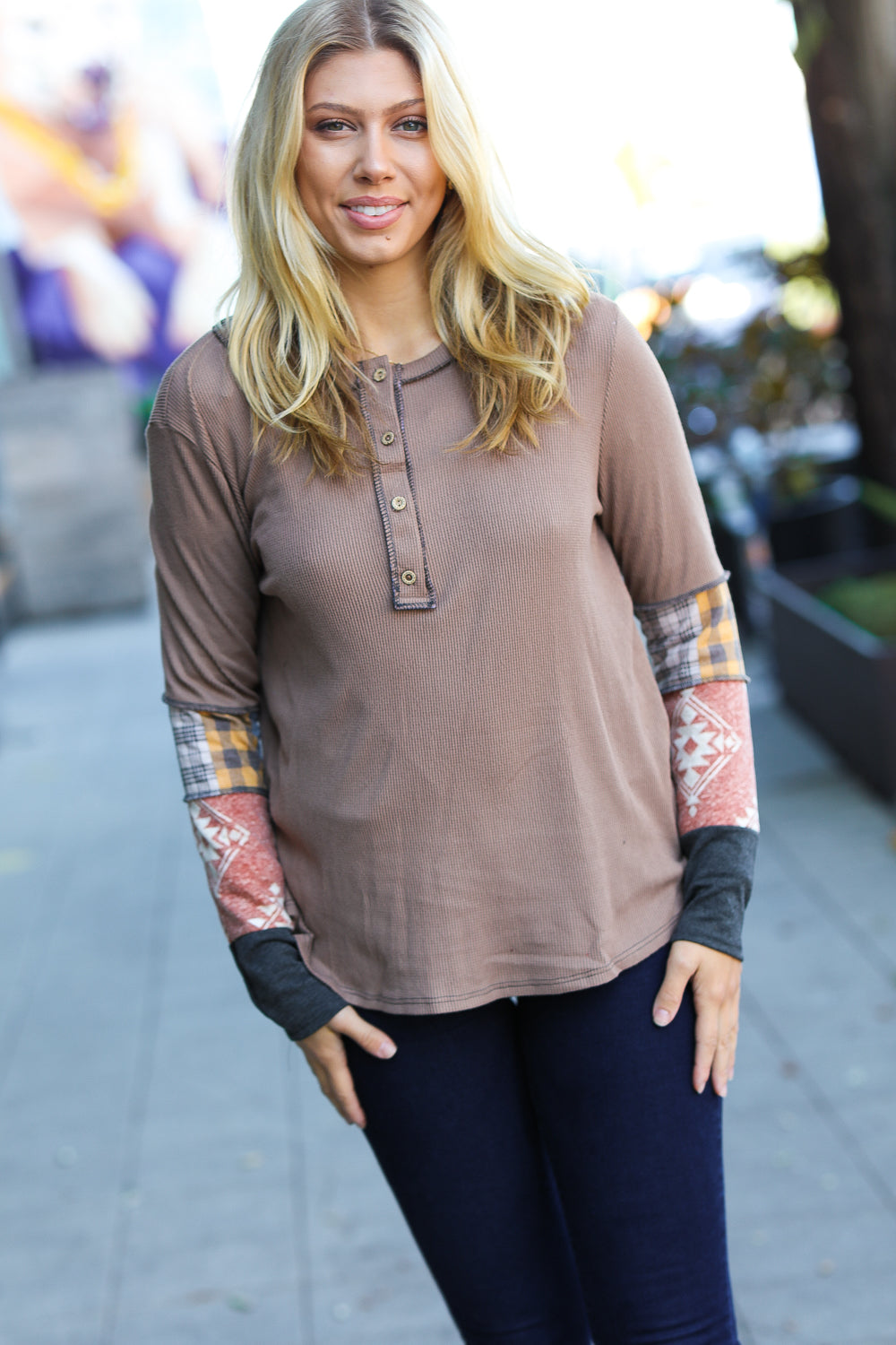 All For You Taupe Colorblock Top