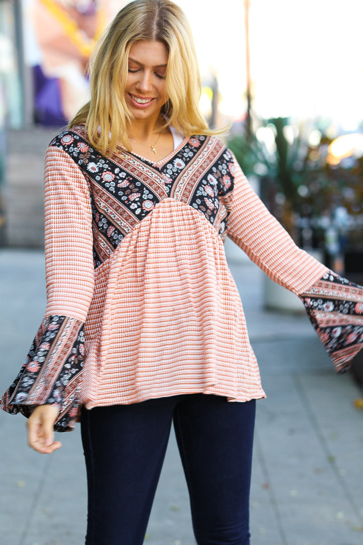Bold Beauty Two-Tone Bell-Sleeve Top