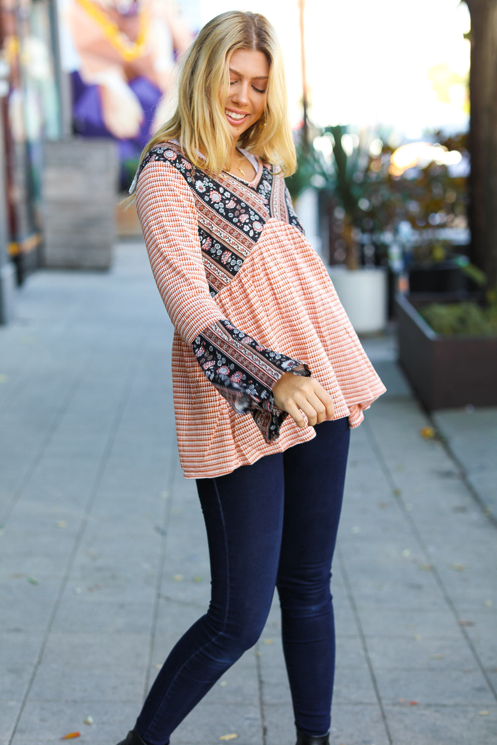 Bold Beauty Two-Tone Bell-Sleeve Top