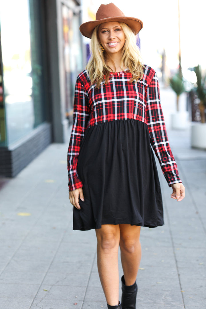 Lovely In Plaid Babydoll Dress