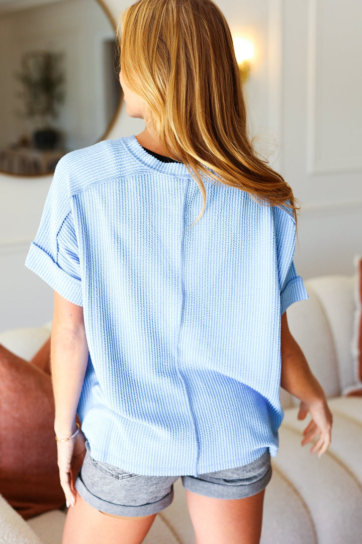 All That You Need - Sky Blue Ribbed Top