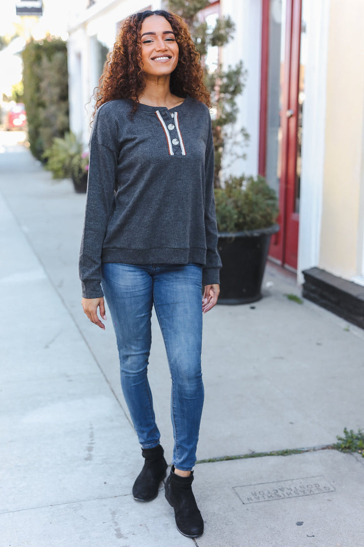 Casual Beauty - Ribbed Button-Down Henley Top - Joy & Country