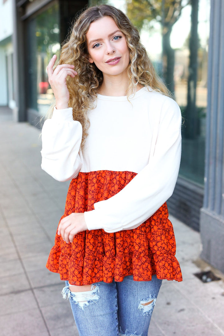 Star Struck Vintage Floral Oatmeal Tiered Babydoll Twofer Top   2024 Blow-Out Sale Joy & Country