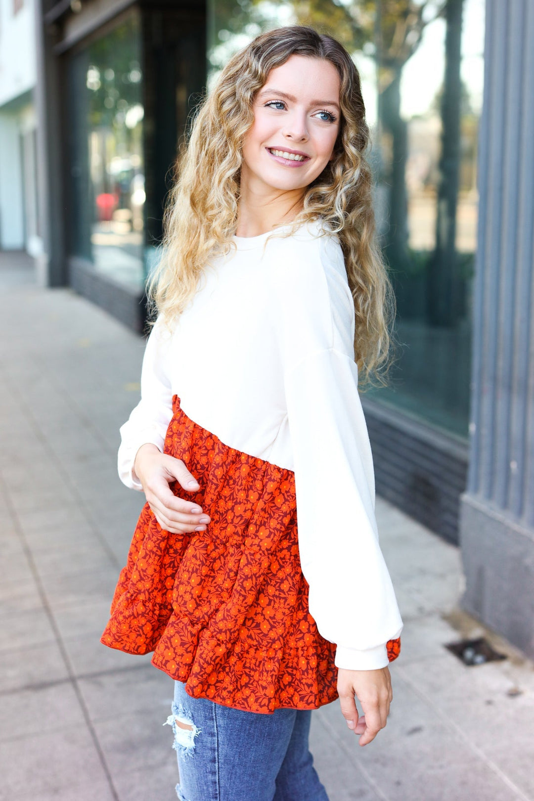 Star Struck Vintage Floral Oatmeal Tiered Babydoll Twofer Top   2024 Blow-Out Sale Joy & Country