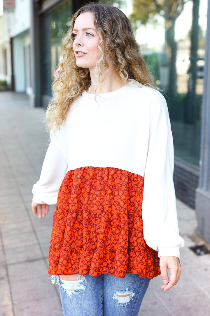 Star Struck Vintage Floral Oatmeal Tiered Babydoll Twofer Top   2024 Blow-Out Sale Joy & Country