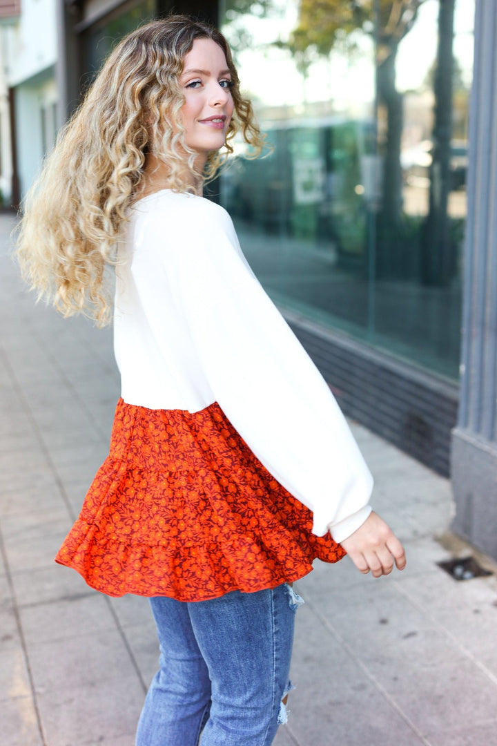 Star Struck Vintage Floral Oatmeal Tiered Babydoll Twofer Top   2024 Blow-Out Sale Joy & Country