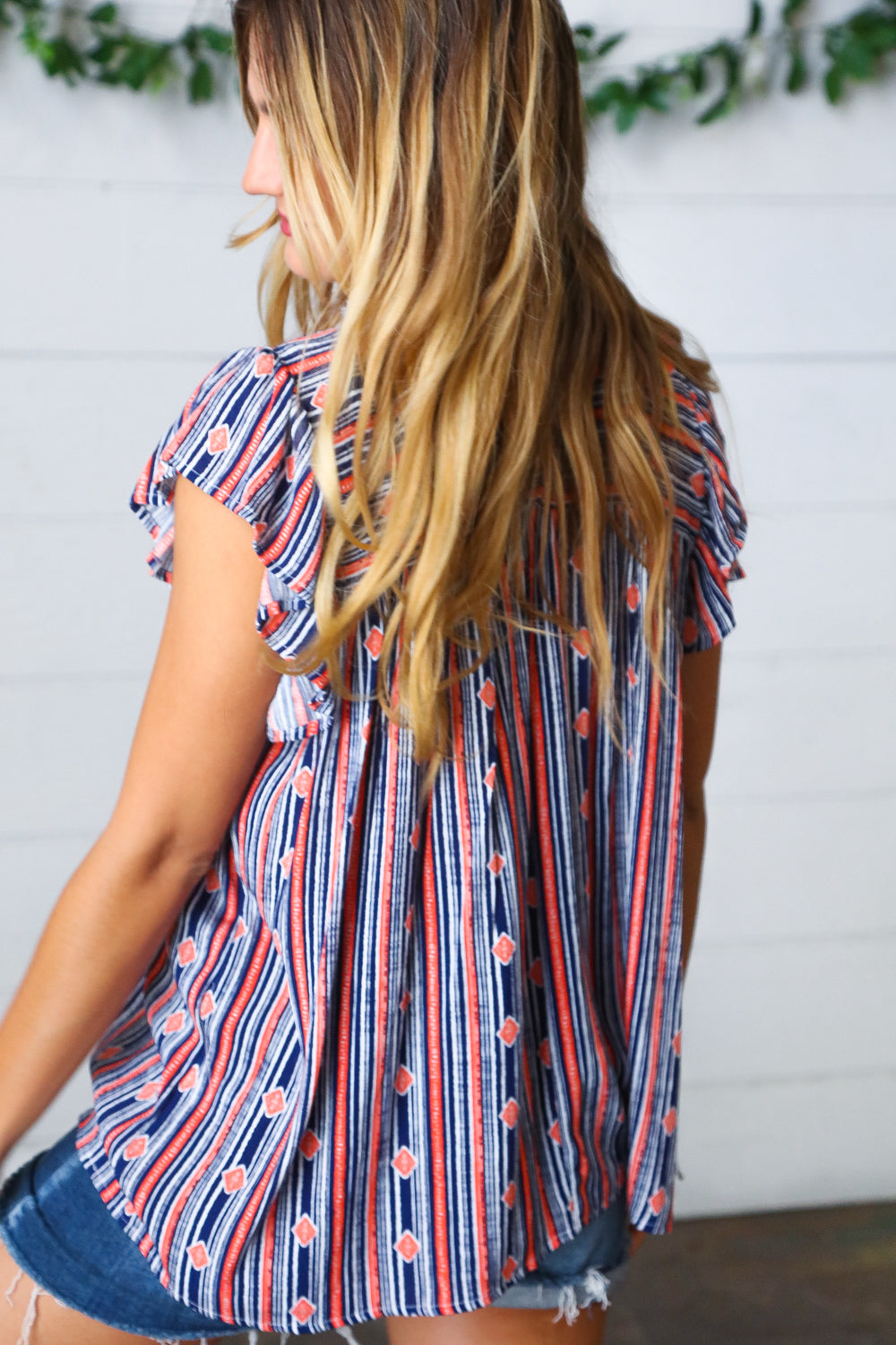 Boho Stripe Flutter-Sleeve Top   Short-Sleeve Tops Joy & Country
