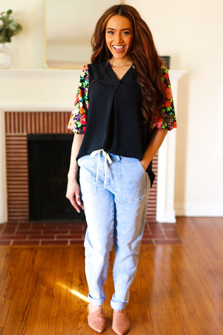 All For You - Floral Puff-Sleeve Top