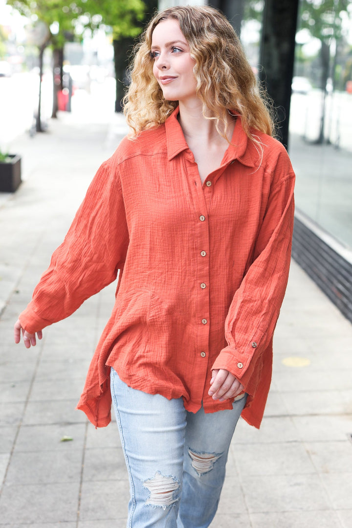 Rust Sharkbite Hem Cotton Tunic Top