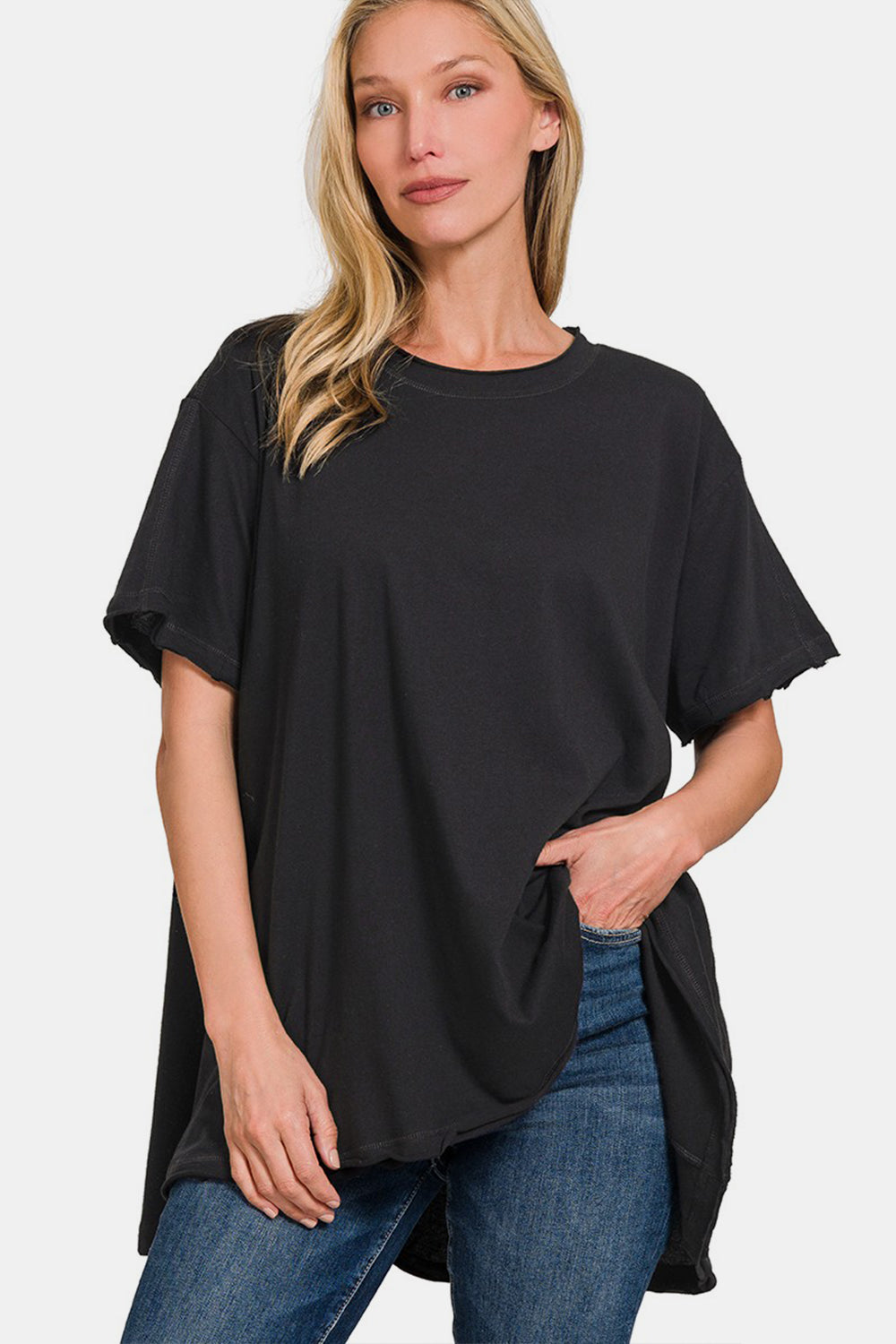 Comfy Basics Oversized Hi-Lo T-Shirt - Black - Joy & Country