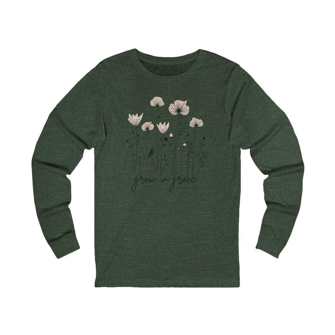 Grow In Grace – 2 Peter 3:18 – Field of Flowers - Unisex Long-Sleeve Tee   Long-sleeve Joy & Country