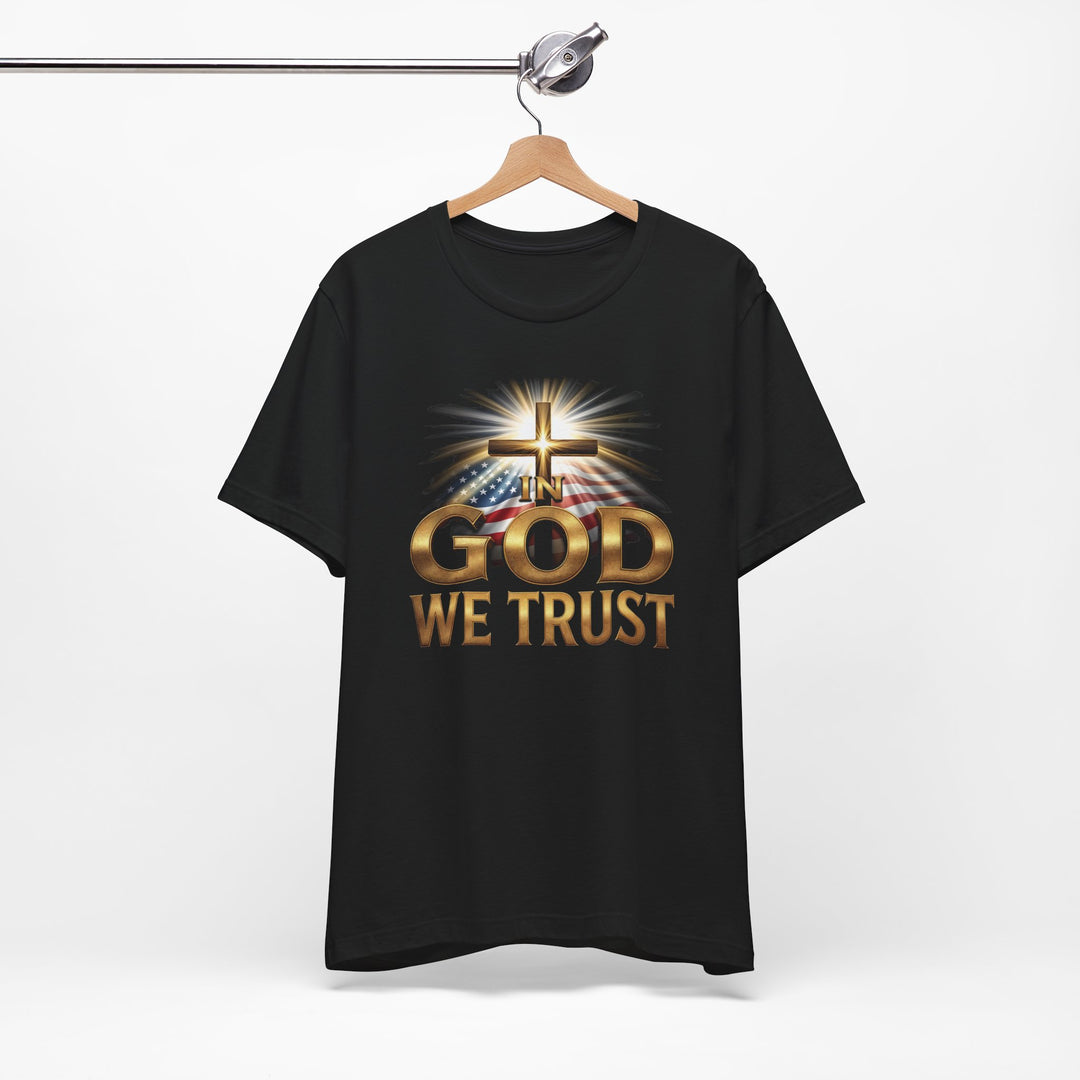 In God We Trust With Cross and Flag - Unisex Crew-Neck Tee - Joy & Country